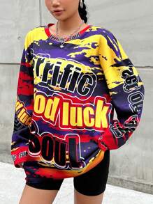 SHEIN Coolane 全印花落肩 T 卹 - 紅色 - 查看 3