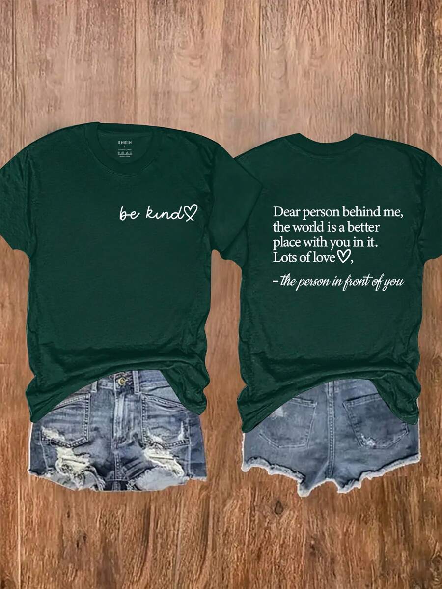 INAWLY 女式字母印花 T 恤 善良 亲爱的身后的人，有你在，世界会更美好 满满的爱，你面前的人 图案 T 恤 女式上衣
