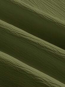 SHEIN MOD 素色前繫帶泡泡袖洋裝 - 軍綠色 - 查看 3