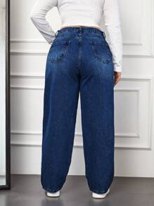 EURMUSE Plus Size Casual Straight Leg Jeans - Dark Wash - View 2