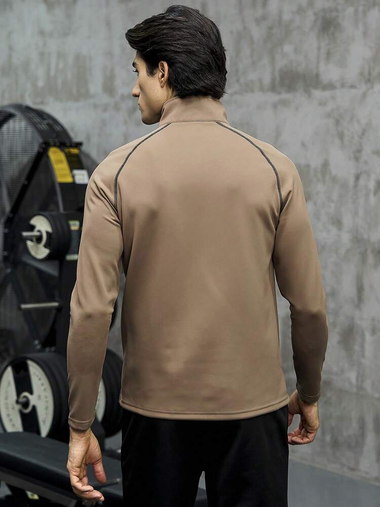 Boyfriend Style Men Letter Graphic Contrast Piping Raglan Sleeve Zip Up Sports Jacket Workout Tops Sports Jacket