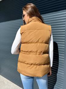 EURMUSE Women's Fashionable Versatile Sleeveless Stand Collar Jacket, Autumn/Winter - Camel - View 2