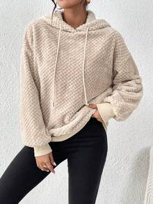 SHEIN Frenchy 落肩袖抽繩連帽衫 - 杏色 - 查看 4