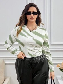 SHEIN Essnce 大碼紮染T恤 - 綠色 - 查看 6