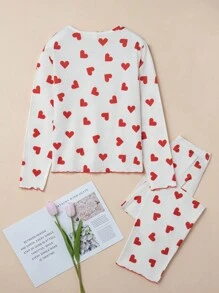 Chica adolescente Conjunto de pijama pantalones con camiseta con estampado de corazón