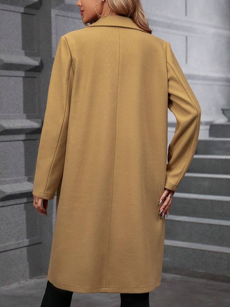 Lapel Neck Dual Pocket Overcoat Fall Cloth For Women