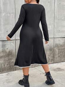 Flirla Plus Robe À Liseré Contrastant À Encolure De Cœur - Noir - Voir 2