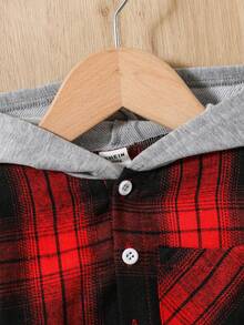 SHEIN 男嬰格紋印花連帽襯衫和褲子不帶T恤 - 彩色 - 查看 7