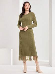Mulvari Fringe Hem Xoắn Dan Đầm Áo len - Màu xanh lam - Xem 1