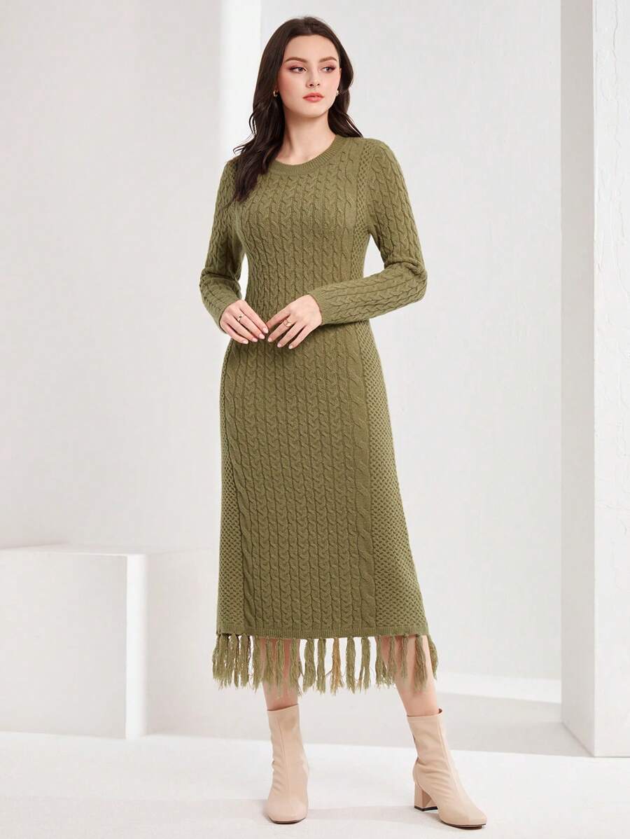 Mulvari Fringe Hem Xoắn Dan Đầm Áo len - Màu xanh lam - Xem 1