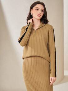 Mulvari 條紋針織毛衣和針織裙 - 卡其色 - 查看 5