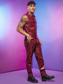 FeverCity Nam Da rắn Túi có nắp Áo khoác vest & Quần - Đỏ - Xem 6