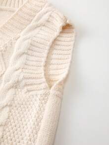 女嬰無袖麻花編織開襟衫 - 杏色 - 查看 6