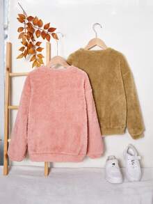 SHEIN 女大童2入組字母補丁細節落肩袖運動衫 - 彩色 - 查看 2