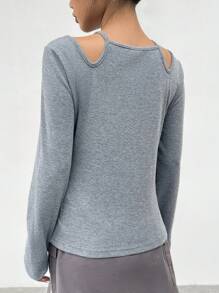 SHEIN EZwear Đồ họa Khẩu hiệu Cắt ra Áo thun - Xám - Xem 2