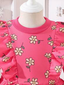 SHEIN Young Girl Allover Floral Print Ruffle Trim Dress - Hot Pink - View 6