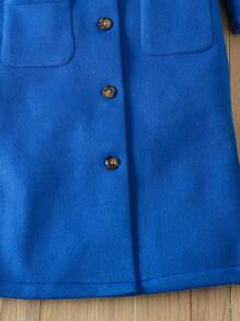 SHEIN Young Girl Button Front Pocket Patched Overcoat - Blue - View 6