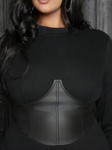 SHEIN SXY Plus Solid Zipper Back Corset 2 In 1 Dress - Black - View 5