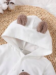 Bộ đồ liền thân có mũ trùm đầu hình gấu thêu 3D cho bé trai - trắng - Xem 6