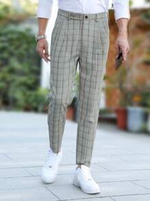 Manfinity Homme Men Plaid Print Slant Pocket Suit Pants - Light Grey - View 4