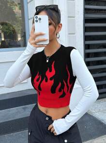 SHEIN Coolane Hình lửa Áo len ngắn vest - Nhiều màu - Xem 5