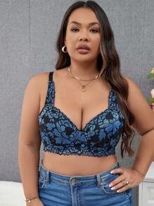 Plus Size Bras & Bralettes Kontras Lace Mencetak - MultiWarna - View 5