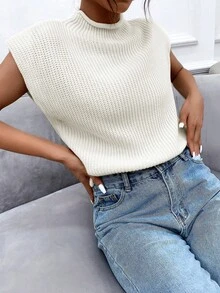 SHEIN Frenchy 素色蝙蝠袖毛衣背心 - 白色 - 查看 5