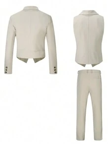 Manfinity Mode Men's Solid Color Three-piece Suit - Apricot - View 3