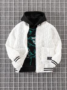 Boys' Casual Striped Diamond Patterned Jacket For Autumn And Winter - White - View 6