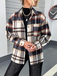 SHEIN Essnce 格紋印花落肩袖襯衫 - 彩色 - 查看 1