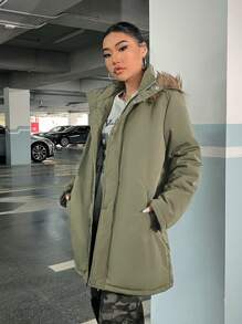 SHEIN EZwear Women'S Padded Parka Coat With Collar