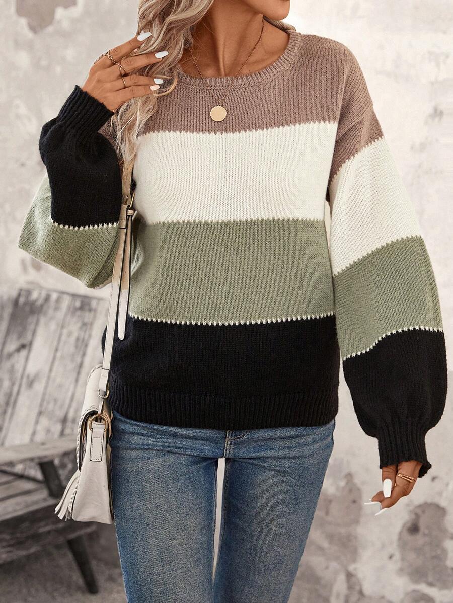 SHEIN LUNE Color Block Drop Shoulder Sweater - Multicolor - View 1