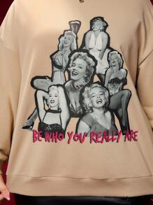 Marilyn Monroe X SHEIN Sudadera De Gran Tamaño Con Hilo Marilynmonron - Albaricoque - Ver 6