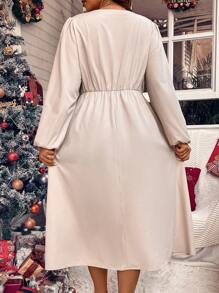 Calvaya Plus Lantern Sleeve Button Front Dress