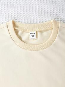 SHEIN Tween Girl Slogan Graphic Drop Shoulder Pullover - Khaki - View 7