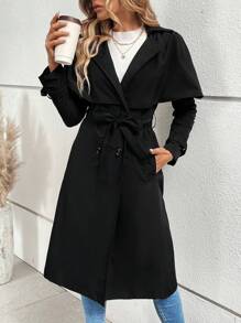 Chiquease Lapel Neck Double Breasted Belted Trench Coat