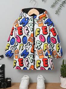 SHEIN 1pc Young Boys' Adorable Comfortable Cartoon Letter Pattern, Versatile Warm Quilted Stand Collar Thick Coat For Winter - White - View 6