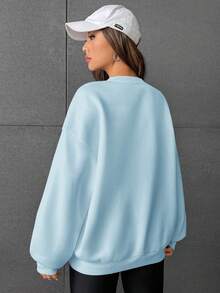 SHEIN EZwear Letter Patched Detail Drop Shoulder Sweatshirt - Blue - View 2
