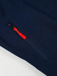 Manfinity Sport Corelite 男士拉鍊束口帽衫運動外套，適用於運動頂級 - 藍色 - 查看 6