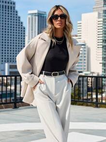 RueChic Women'S Lapel Collar Plaid Raglan Sleeve Woolen Coat - Beige - View 1