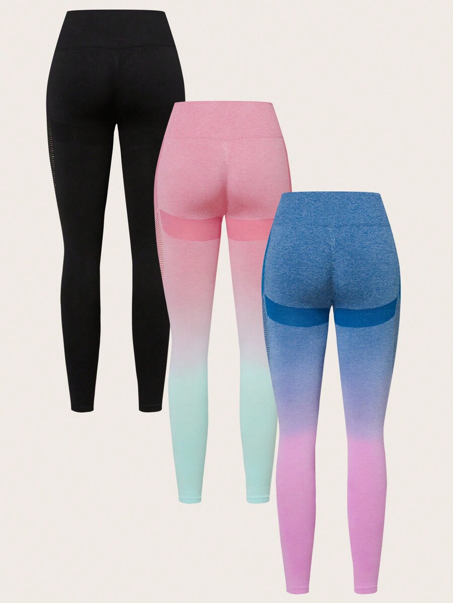 SHEIN Sport Studio 3pcs Colorblock Hollow Out Tummy Control Butt