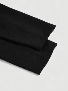 SHEIN Essnce 大碼大翻領不對稱下擺腰帶花呢外套 - 黑色 - 查看 4