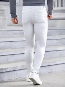 GENTILAND Men Ripped Frayed Skinny Jeans - White - View 2