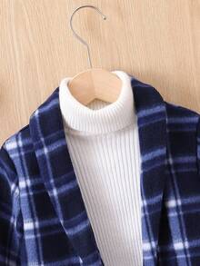 SHEIN Young Boy Plaid Shawl Collar Open Front Coat Without Sweater - Blue - View 3