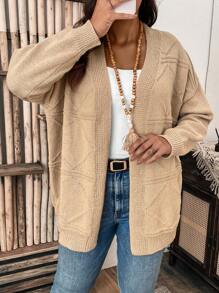 SHEIN LUNE Plus Size Drop Shoulder Cardigan - Khaki - View 4