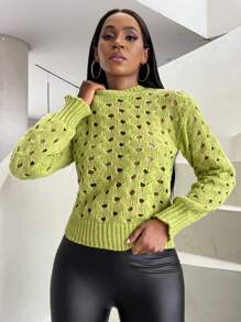 Zolique Solid Open Knit Drop Shoulder Sweater Knit Pullover Fall Winter Outfit