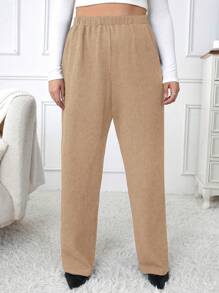 大碼斜口袋直筒褲 - 卡其色 - 查看 6