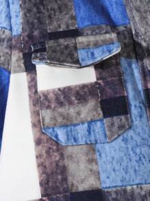 SHEIN Tween Girl Plaid Print Flap Pocket Coat - Multicolor - View 3