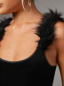 SHEIN BAE Fuzzy Trim Tank Bodysuit