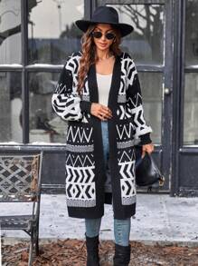 SHEIN LUNE Áo Cardigan hở vai họa tiết hình học - Nhiều màu - Xem 3